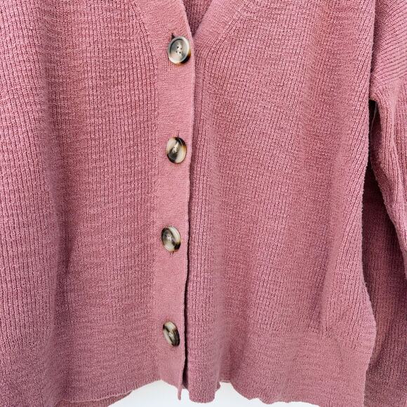 Madewell Pink Knit V-Neck Slouchy Cardigan Big Button Sweater Small Cozy Fit - Picture 6 of 8